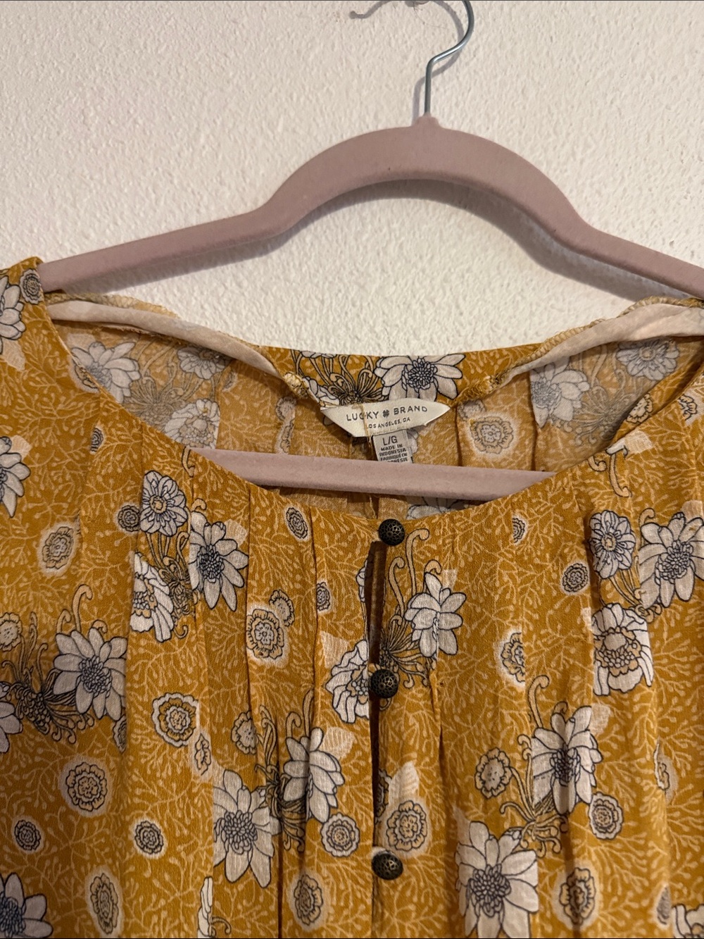 Lucky Brand Women's Yellow Long Sleeve Floral Blouse Medium - Picture 4 of 5